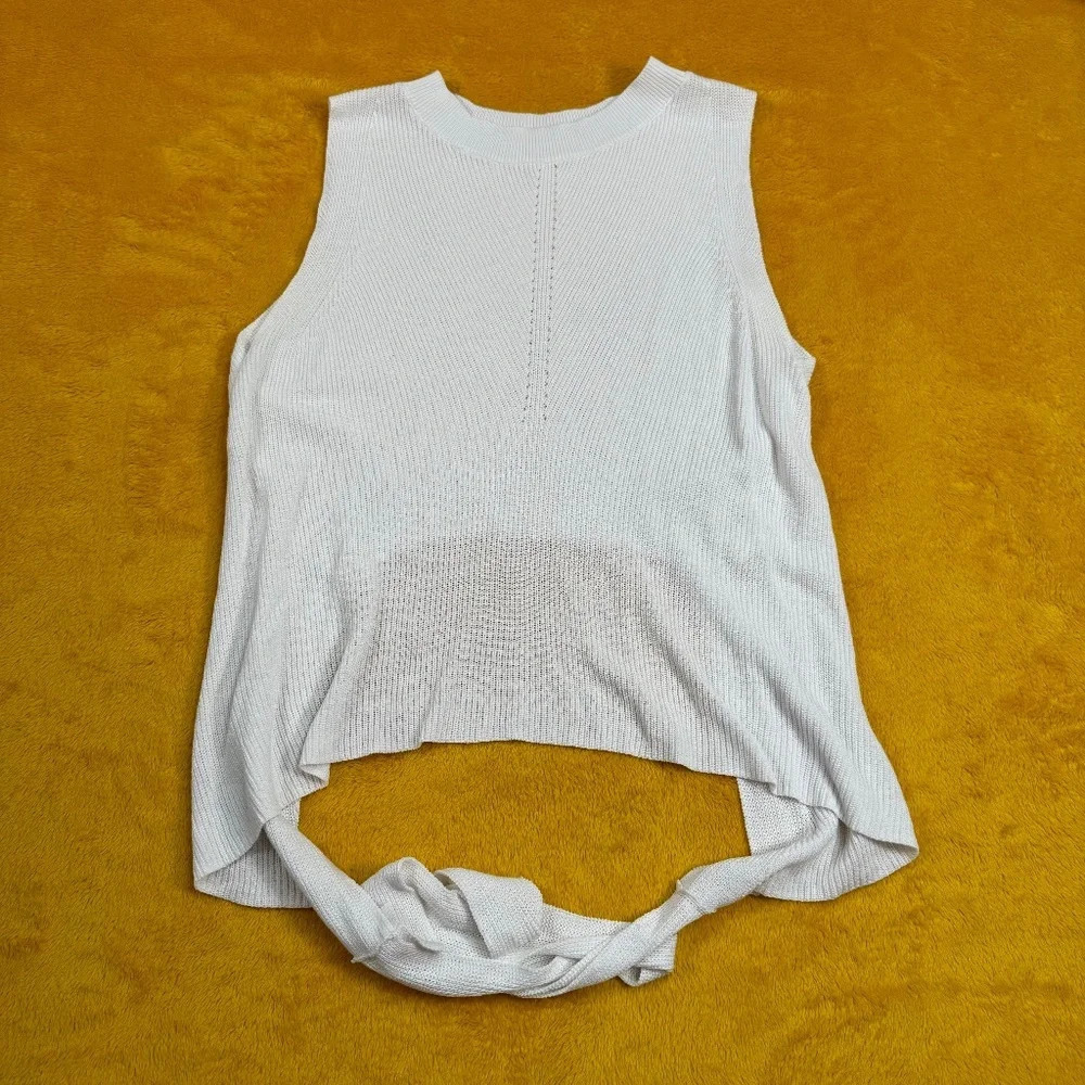 Sleeveless Tie Back Knit Sweater Women Size S White Crew Neck Summer